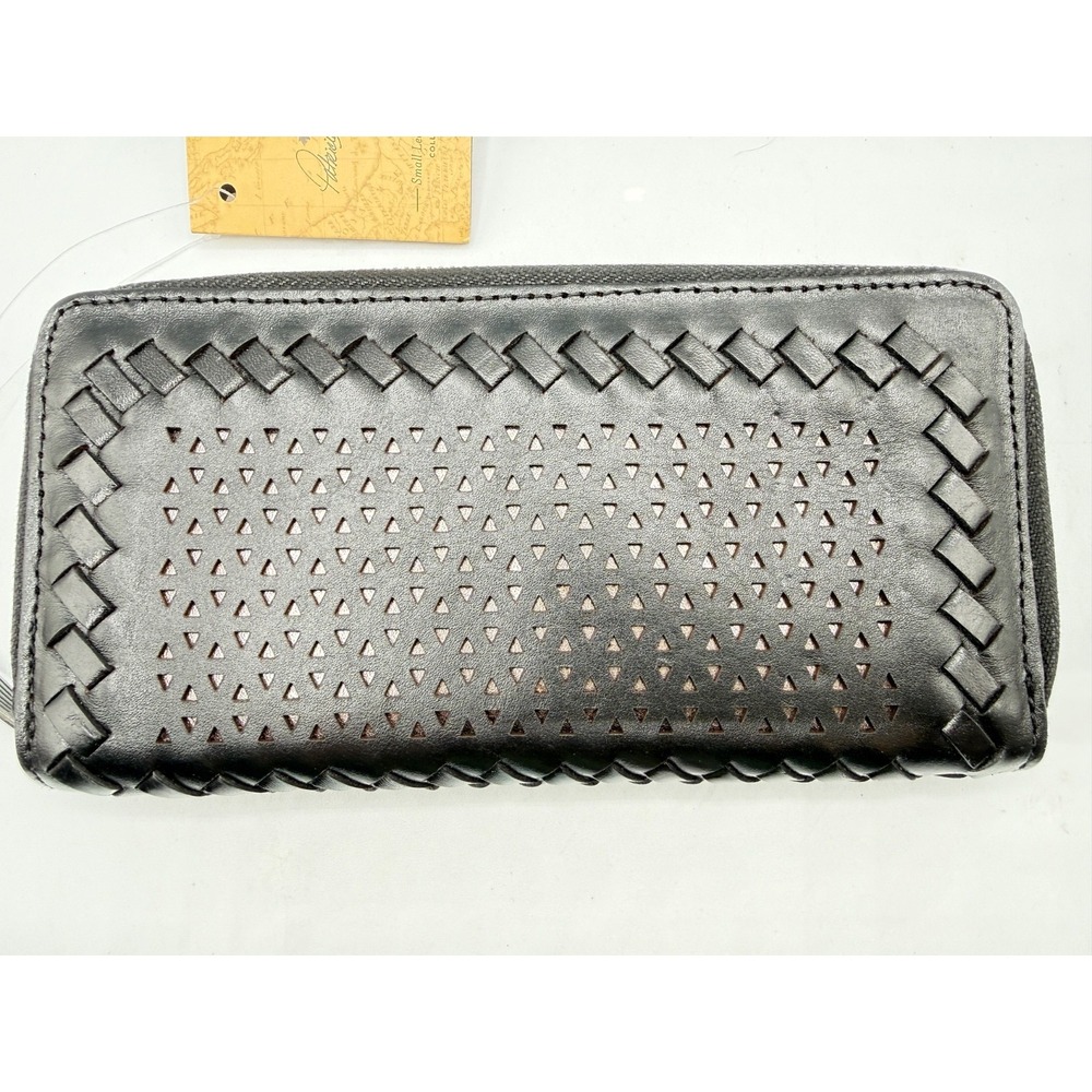 Patricia Nash Lauria Zip-Around Leather Wallet with Woven Black Leather NWTS